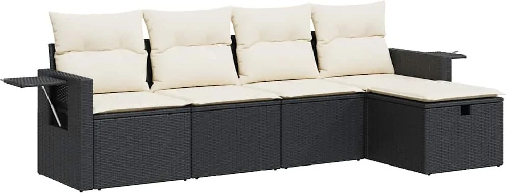 vidaXL 5 részes fekete polyrattan kerti kanapészett párnákkal