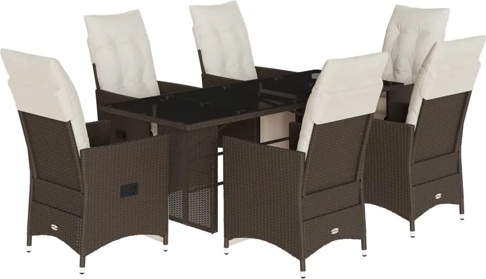 vidaXL 7 részes barna polyrattan kerti bisztrógarnitúra párnákkal