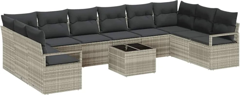 vidaXL Kanapé Szett párnával 11 pcs Világosszürke polirattan