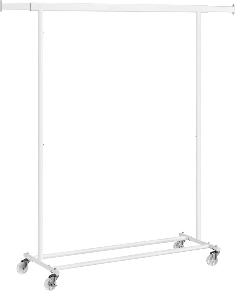 Ruhaáállvány, gurulós, ruháknak max teherbírás 90kg, fehér, 92-132 cm között állítható