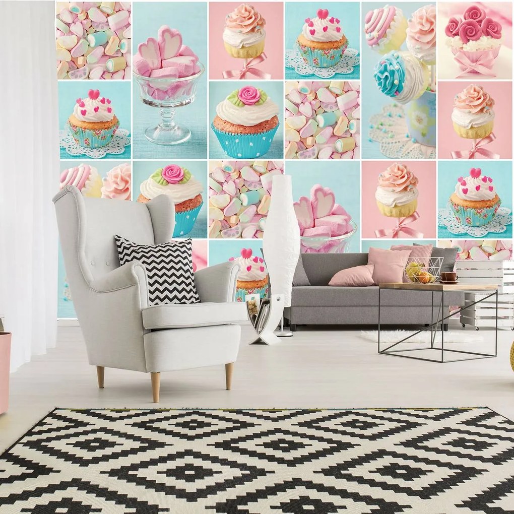 Fotótapéta - Színes cupcakes és pillecukor (152,5x104 cm)