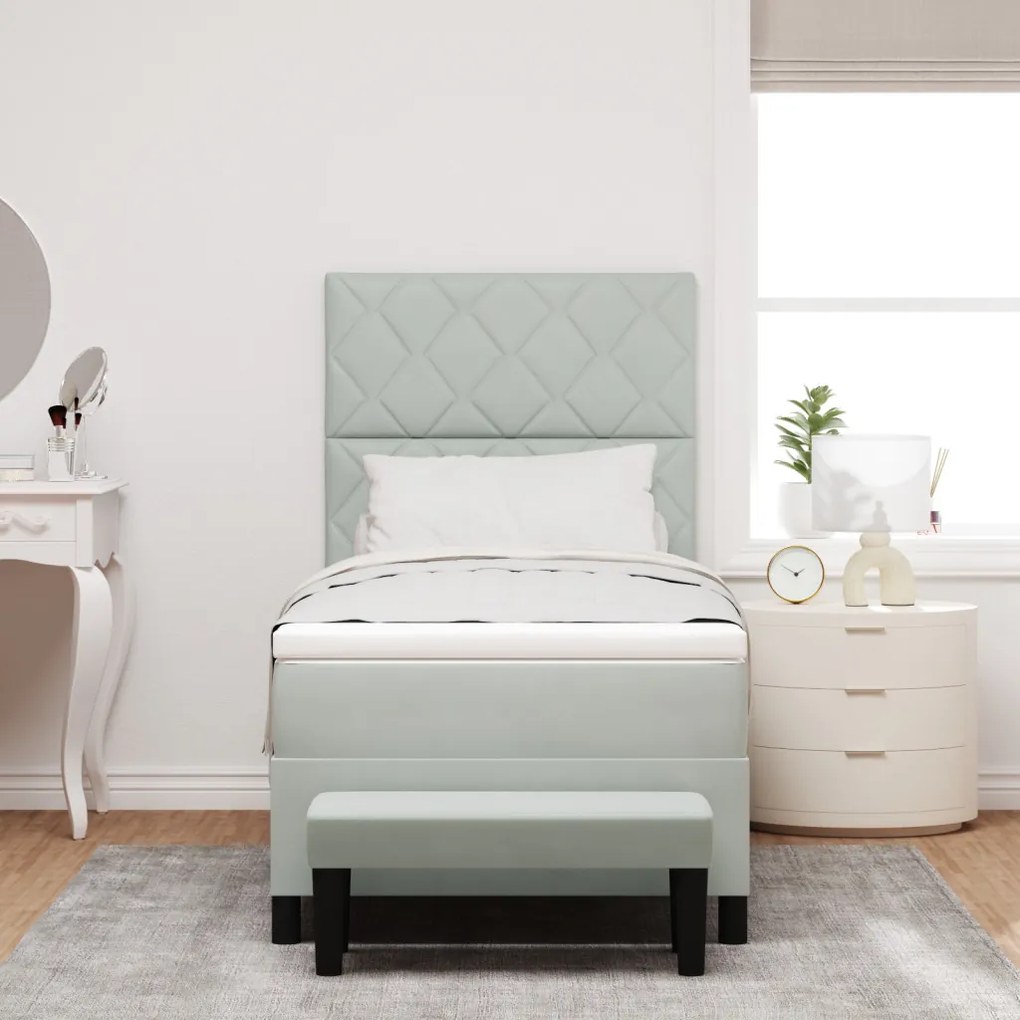 Box Spring Ágy Matraccal és Paddal Világosszürke 90x190 cm Bársony