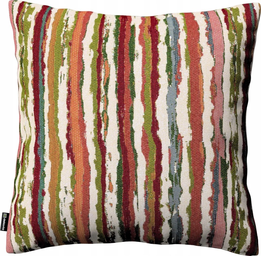 Párnahuzat 60x60 piros-zöld csíkos, krémszínű alapon
