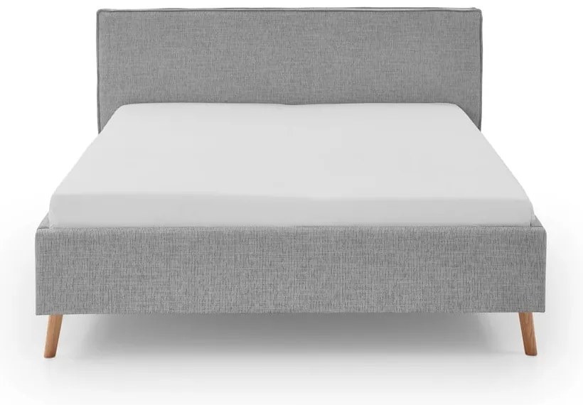 Világosszürke kárpitozott ágyneműtartós franciaágy ágyráccsal 180x200 cm Riva – Meise Möbel