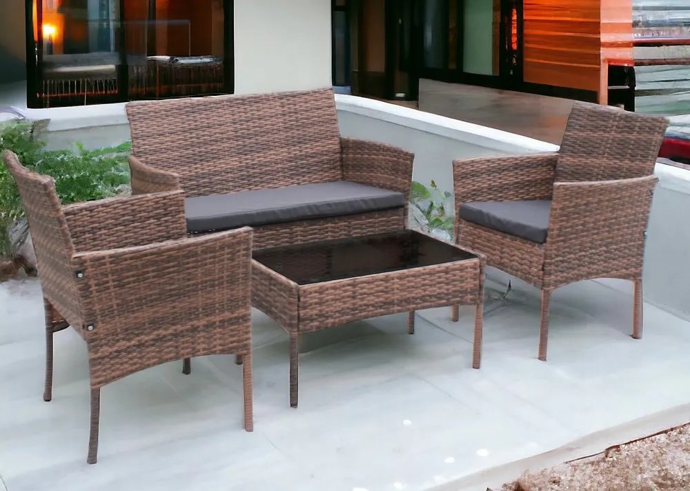 Elegáns rattan kerti kanapé szett asztallal