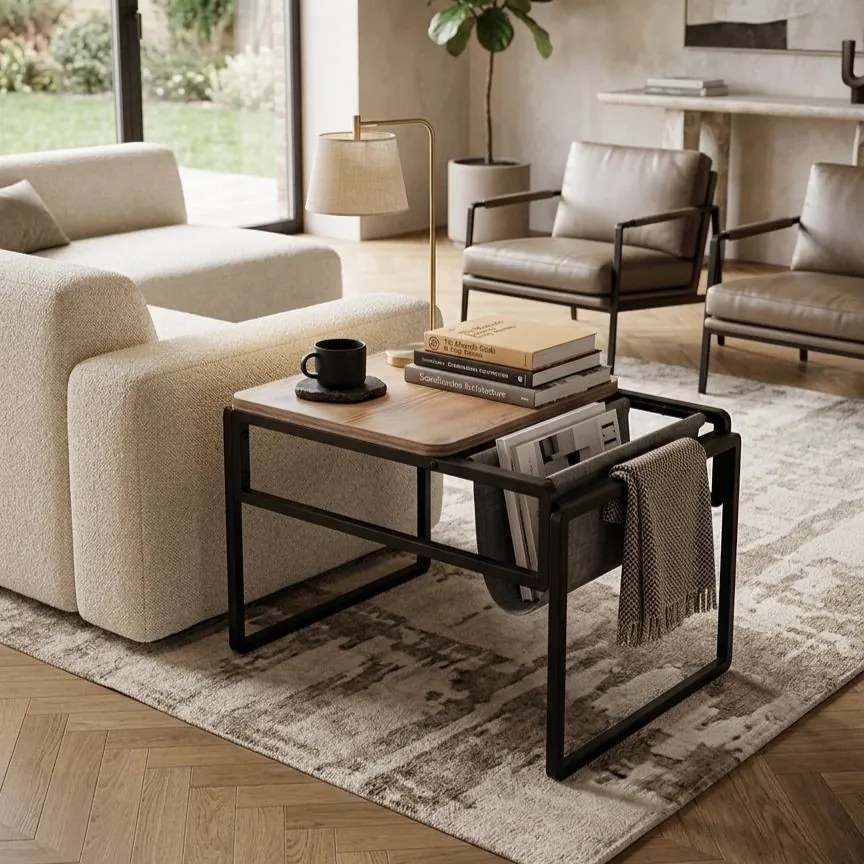 Brut dohányzóasztal, atlanti fenyő-fekete, 40 cm