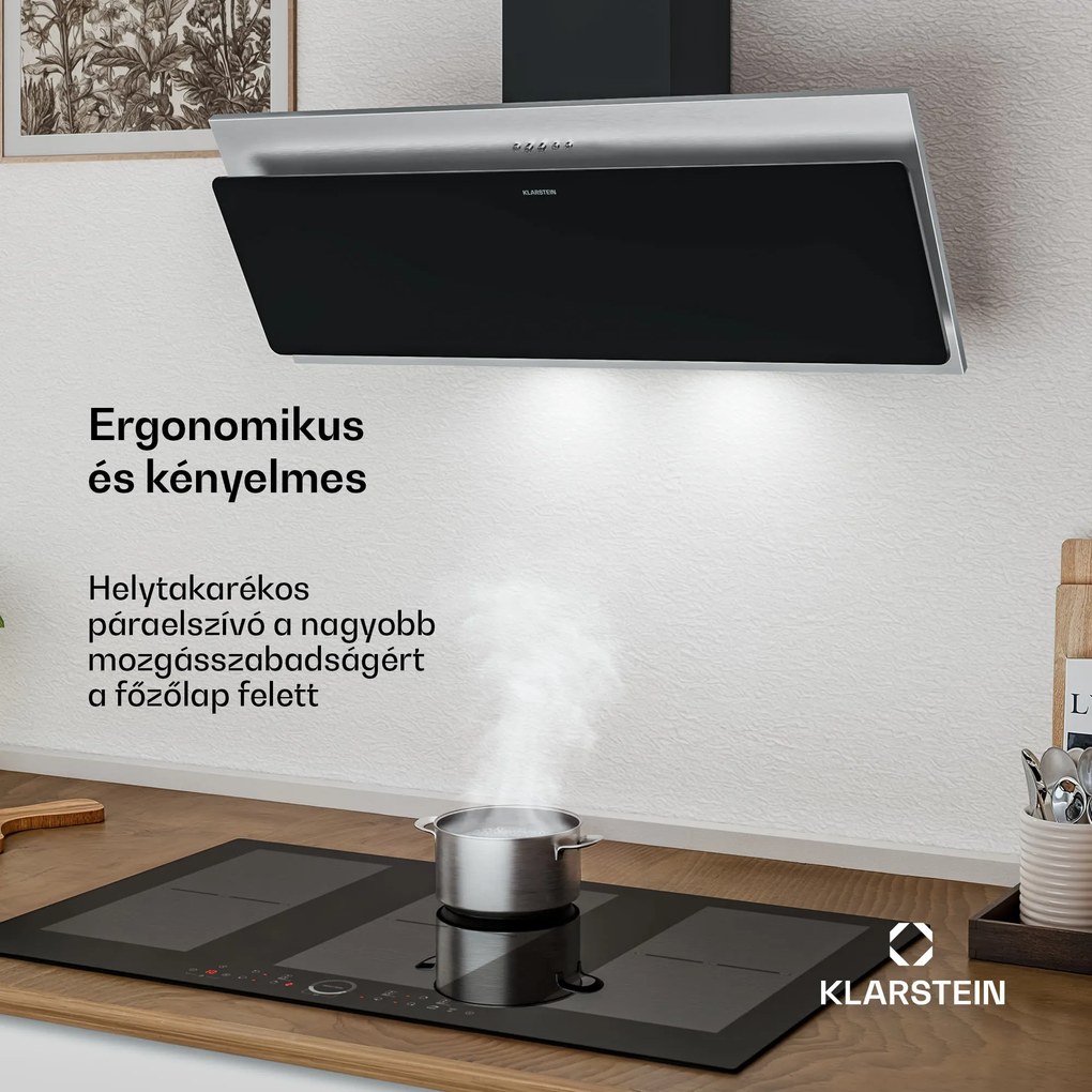 Klarstein Alessia ferde páraelszívó | elszívó és keringtető üzemmód | rozsdamentes acél | 404 m³/h | 90 cm