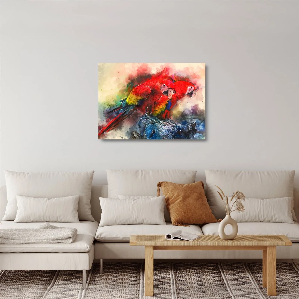 Vörös ara papagájok képe (üvegen) (70x50 cm)