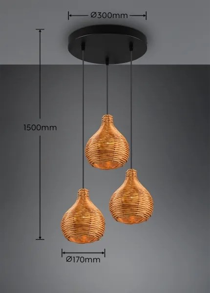 Reality - SPROUT kábeles függőlámpa 3xE14/40W/230V barna/rattan