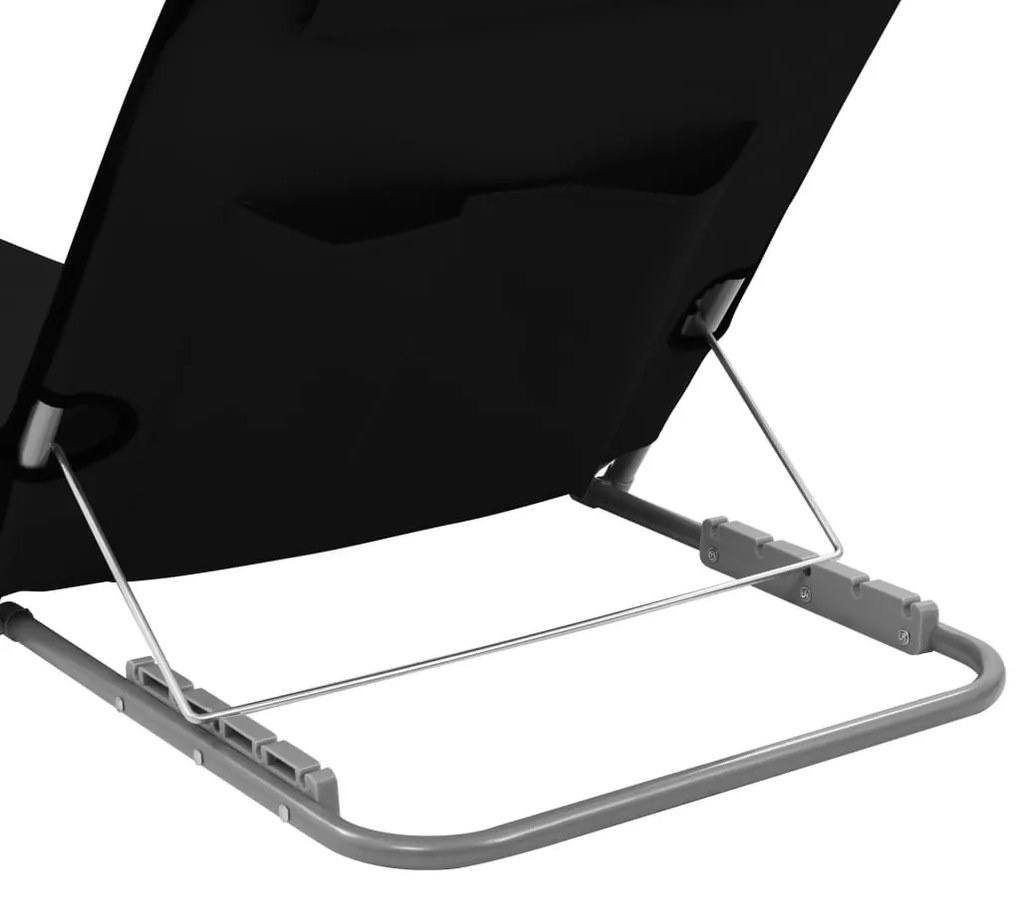 2 db fekete összecsukható acél és szövet napozómatrac