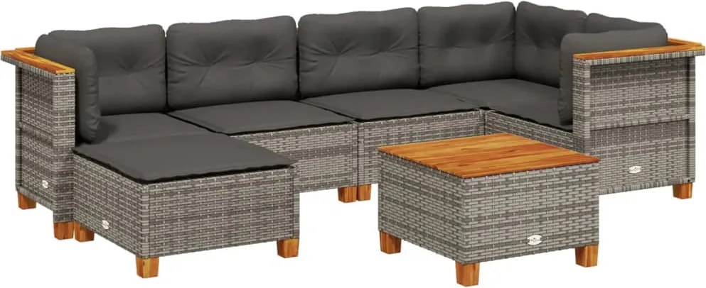 vidaXL 7 részes szürke polyrattan kerti ülőgarnitúra párnákkal