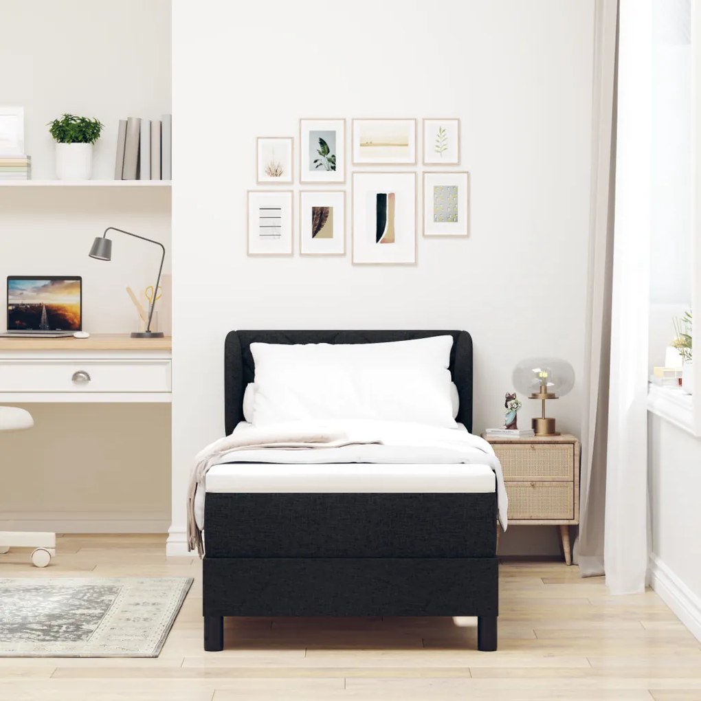Boxspring Ágy Matrac Fekete 80x200 cm Szövet