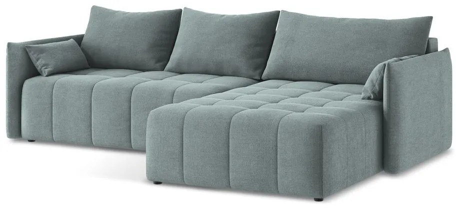 Kék kinyitható-tárolóhelyes sarokkanapé (jobb oldali-heverő résszel) Moku – Makamii