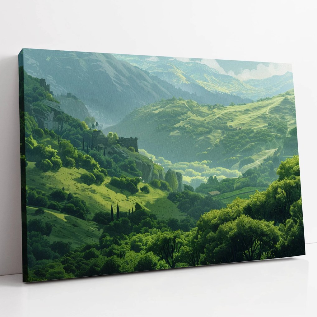 Vászonkép Zöld völgy a hegyek között tájkép nappali szobába 80x60