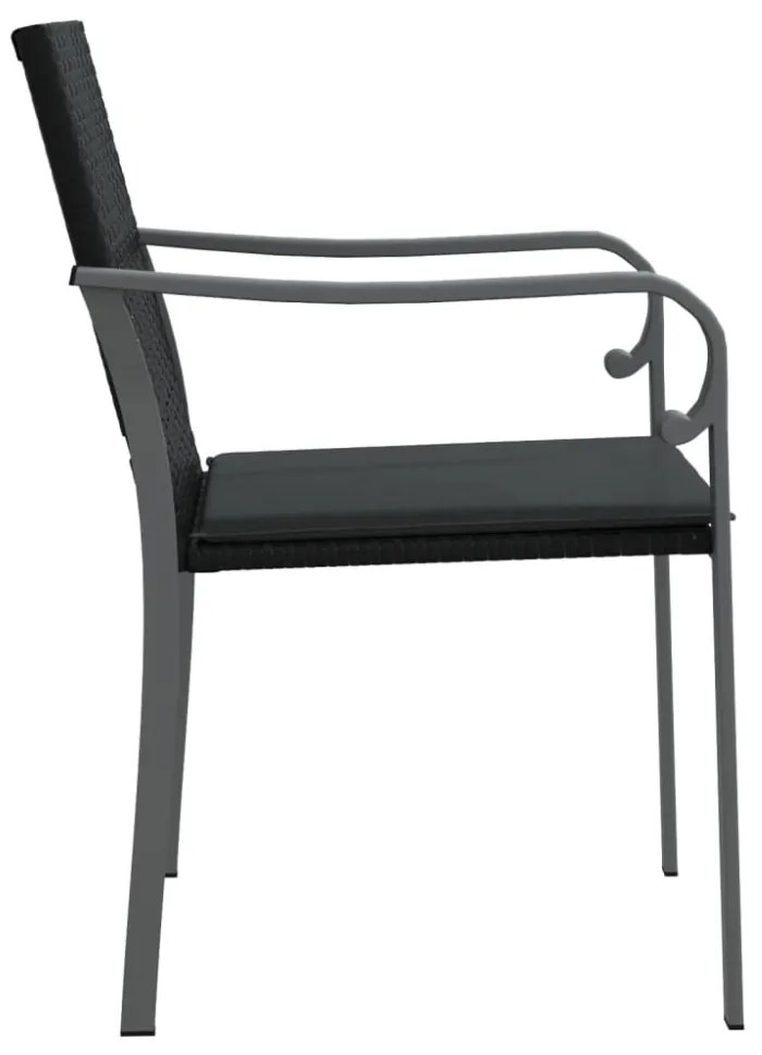 2 db fekete polyrattan kerti szék párnával 56 x 59 x 84 cm