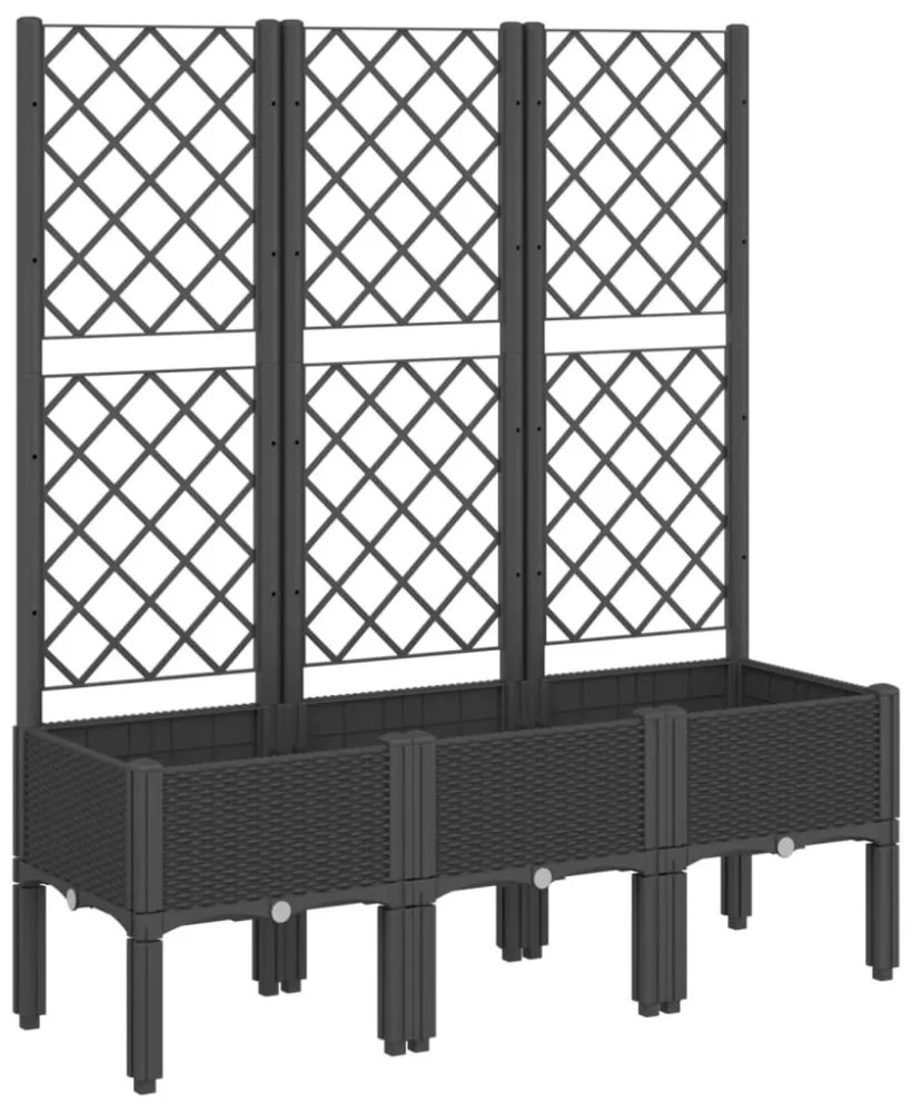 fekete polipropilén rácsos kerti ültetőláda 120 x 40 x 142 cm