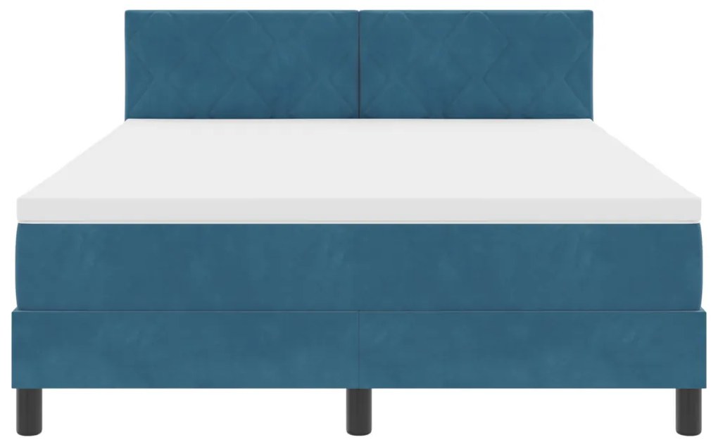 Boxspring Ágy Matrac & LED Sötétkék 140x190 cm Bársony