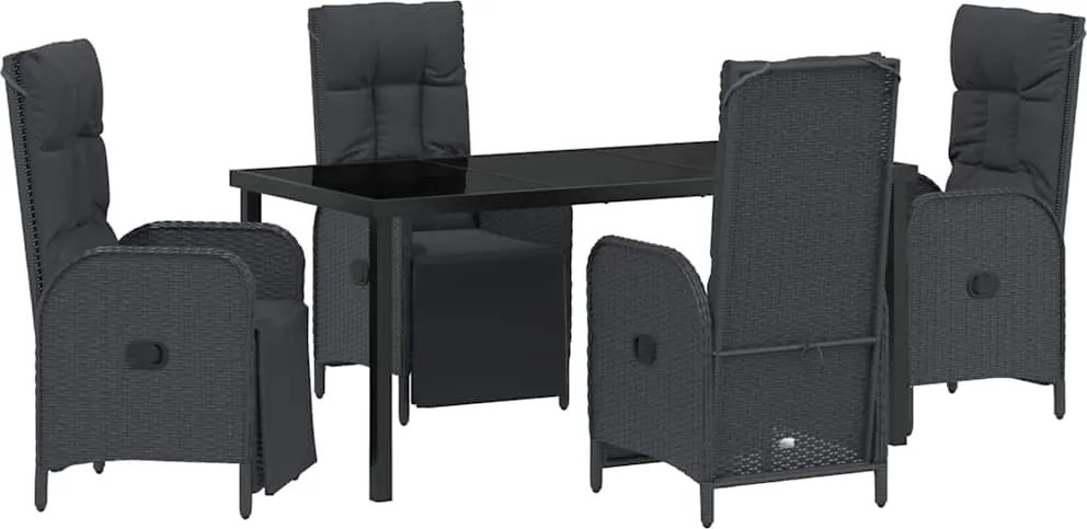 vidaXL Kert étkező szett párnával 5 pcs Fekete polirattan