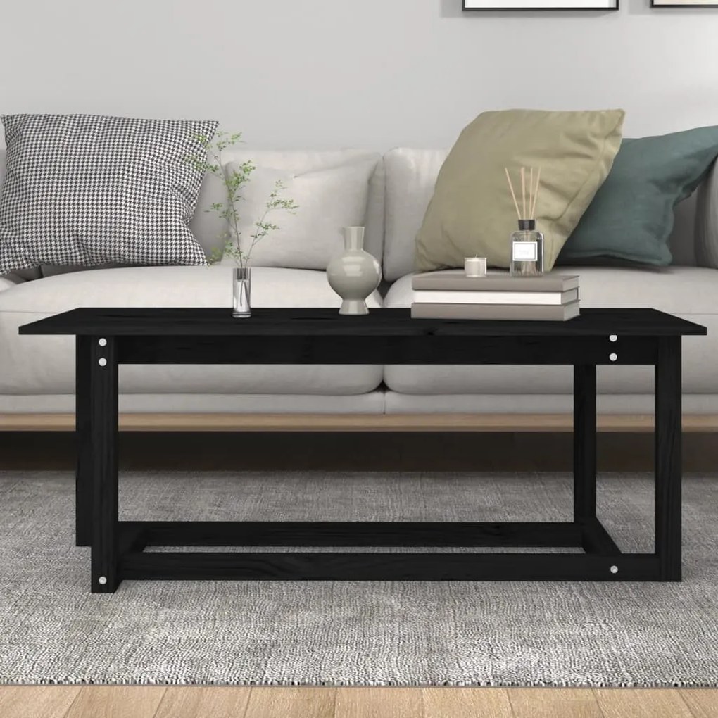Fekete tömör fenyőfa dohányzóasztal 110 x 55 x 45 cm