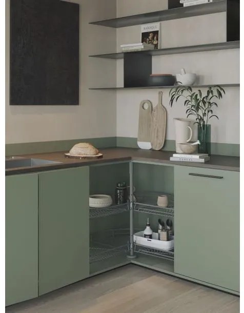 Konyhai fémrács, sarokszekrénybe, 3/4 kör kosár, antracit, 810mm átmérő, oszloppal, 400mm ajtókhoz, Sige Green Line 361