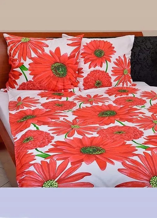 Szatén ágynemű 140/200 70/90 Piros virágok 245