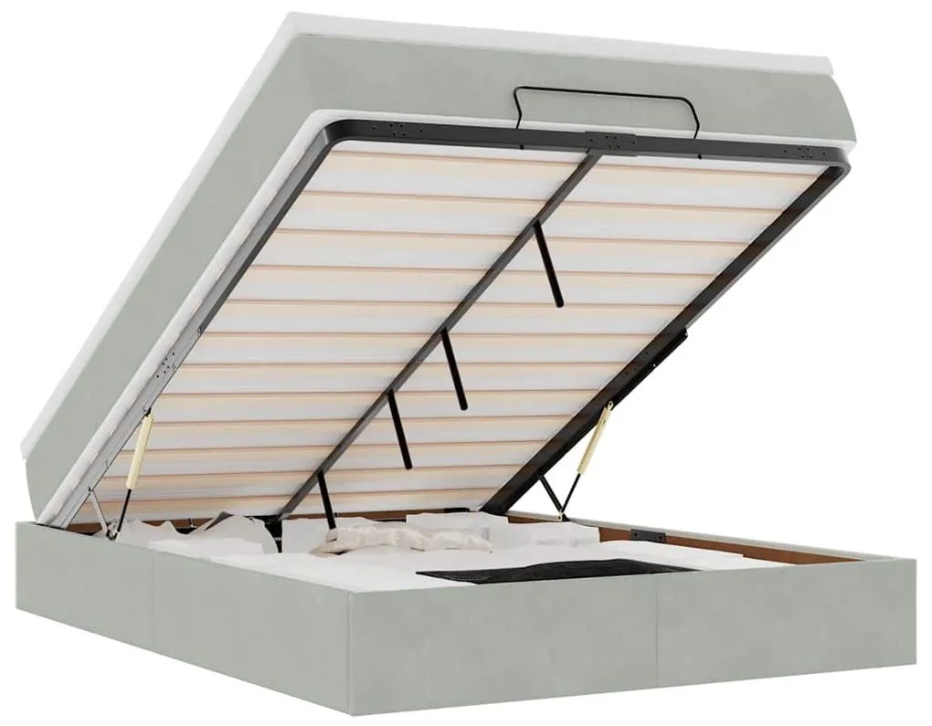 Ottomán ágykeret matraccal világosszürke 140x190 cm bársony