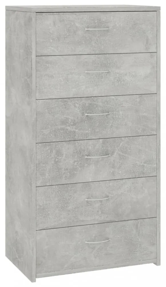 6-fiókos betonszürke szerelt fa tálalószekrény 50 x 34 x 96 cm