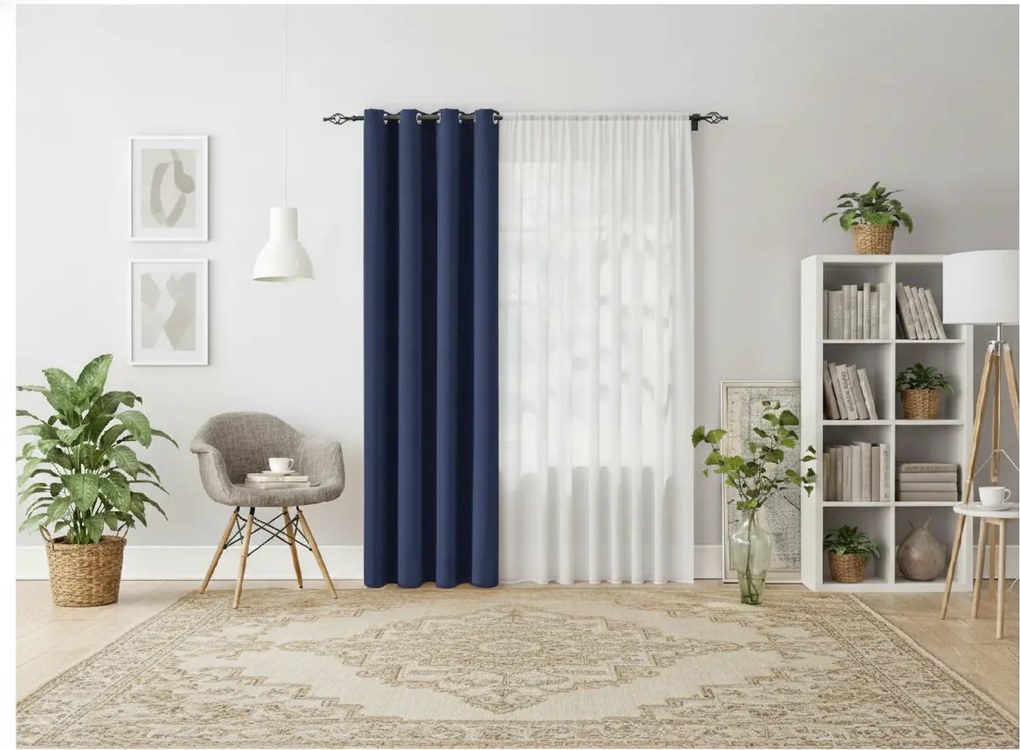 Függöny OXFORD LIGHT 140x250 cm, sötétkék Felfüggesztés: Fém gyűrűk