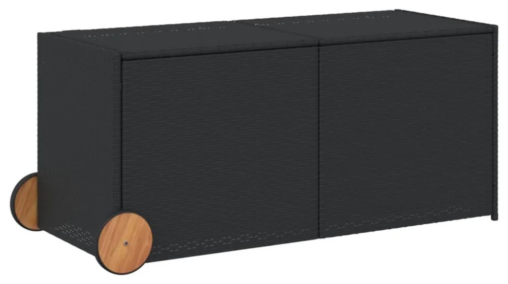 fekete polyrattan kerti tárolóláda kerekekkel 283 L