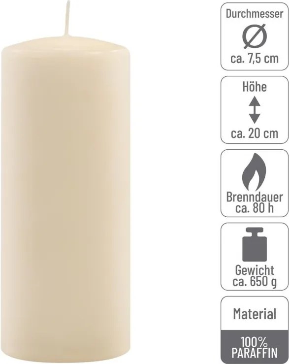 Gyertya készlet 20 cm Ø 7,5 cm 4 db krém