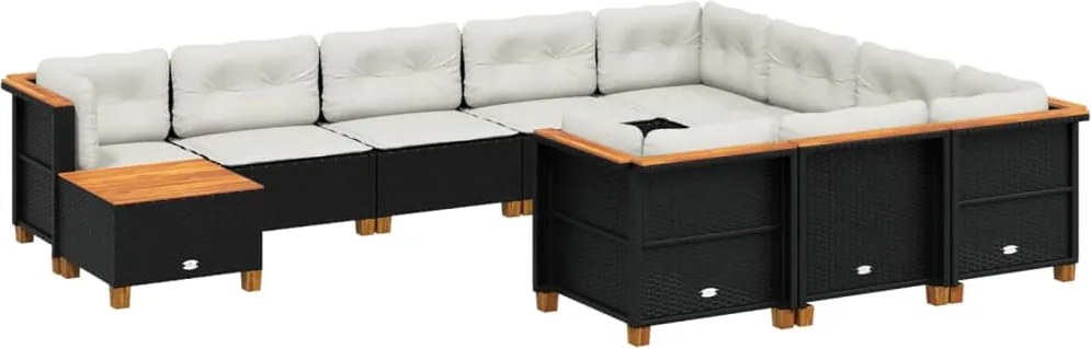 vidaXL 11 részes fekete polyrattan kerti ülőgarnitúra párnákkal