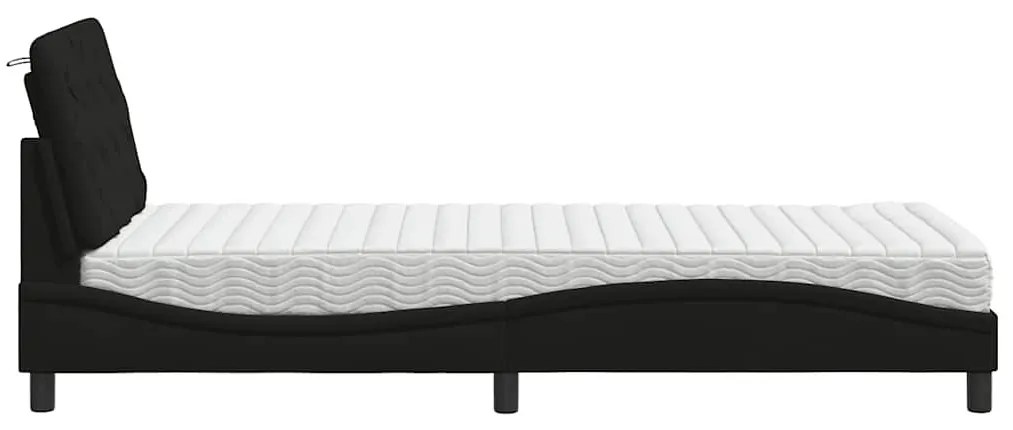 fekete szövet ágy matraccal 80x200 cm