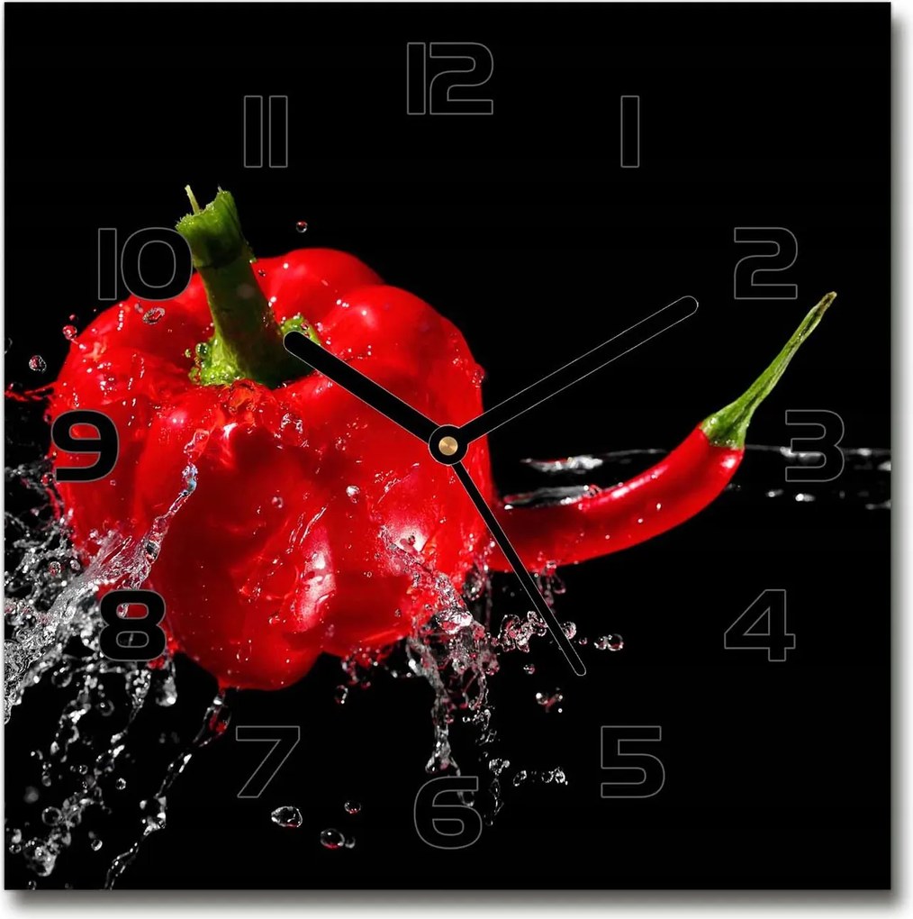 Üveg falióra szögletes Piros paprika 30x30 cm