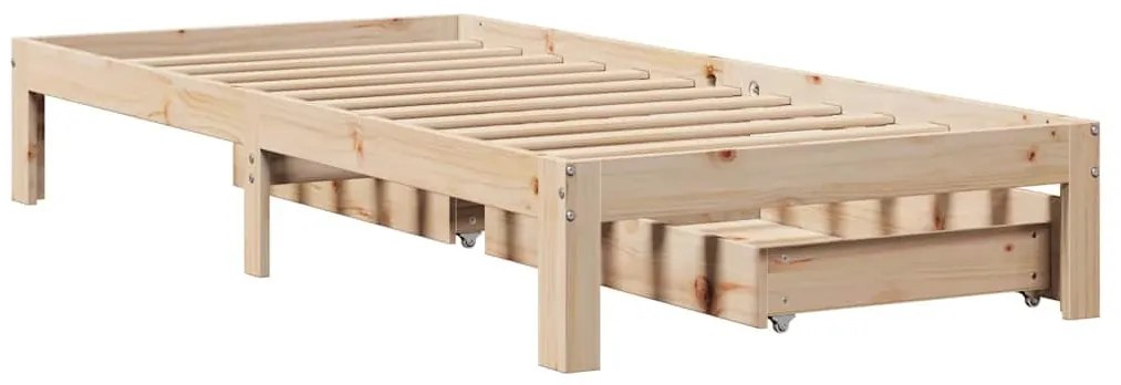 vidaXL tömör fenyőfa ágykeret fiókokkal 100 x 200 cm