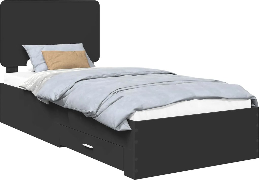 vidaXL Ágykeret fejtámlával fiókkal Fekete 100 x 200 cm Faanyag