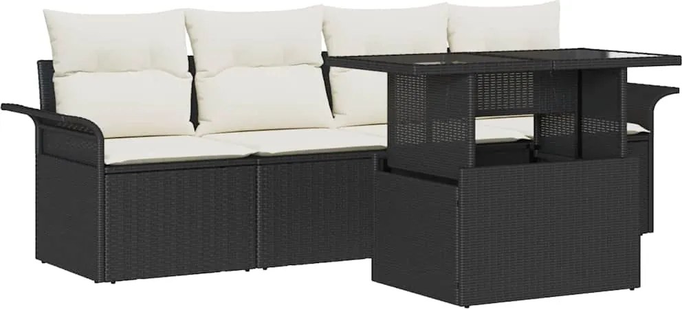 vidaXL Kerti Kanapé Szett párnával tárolóval 5 pcs Fekete Poly Rattan