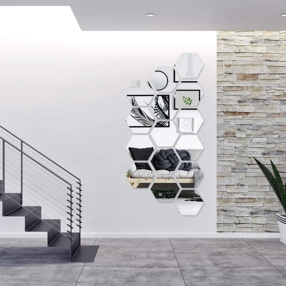 Fali tükör matrica szett 12 db-os 20x17 cm Hexagonal – Ambiance