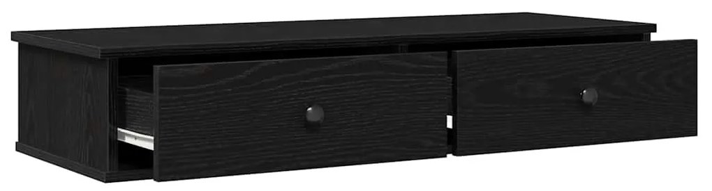 fekete szerelt fa falipolc fiókokkal 100 x 37,5 x 19 cm