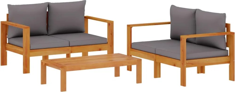 vidaXL 3 részes tömör akácfa kerti kanapészett párnákkal