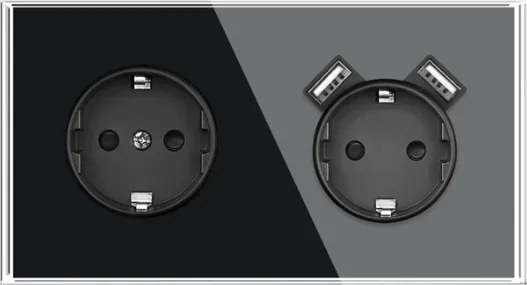 Elektromos aljzat Dupla 2x Usb Kontakt Üveg Edzett Fekete