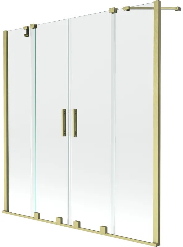 Mexen Velar Duo, 2 szárnyas eltolható kádparaván 140 x 150 cm, 8mm átlátszó üveg, arany matt profil, 896-140-000-02-55