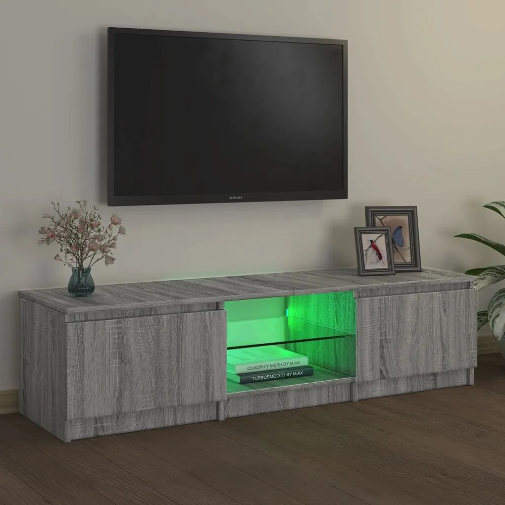 szürke sonoma színű TV-szekrény LED-ekkel 140 x 40 x 35,5 cm