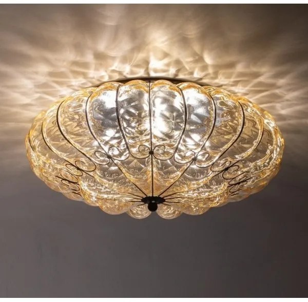 SIRU - Mennyezeti lámpa SOLE 3xE14/40W/230V átm. 31 cm bézs/króm Velencei üveg