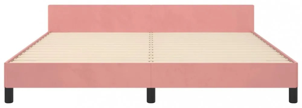 rózsaszín bársony ágykeret fejtámlával matrac nélkül 160x200 cm