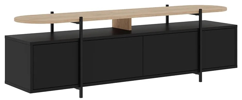 Fekete TV-állvány tölgyfa dekorral 160x48 cm Hinoa – Marckeric