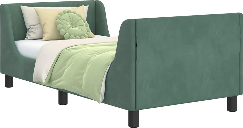 vidaXL Gyerekágy kerettel fejtámlával Tengeri Zöld 80 x 160 cm Bársony