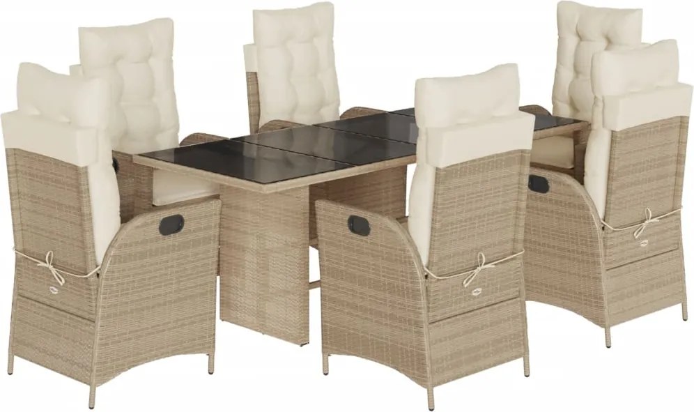 vidaXL 7 részes bézs polyrattan kerti étkezőgarnitúra párnákkal
