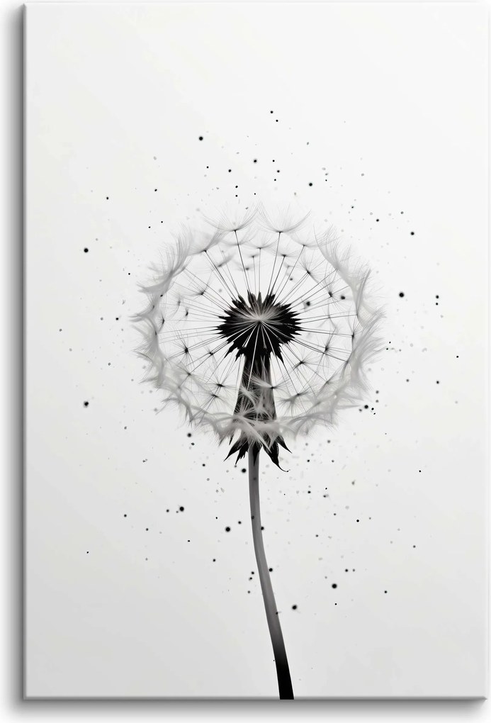 Fekete-fehér pitypang mintás vászonkép nappaliba 80x120cm