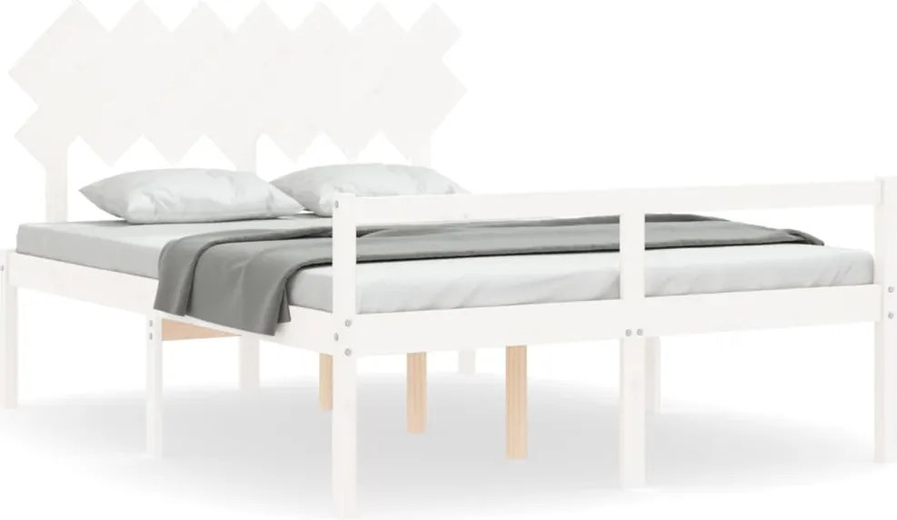 vidaXL fehér tömör fa ágy időseknek fejtámlával 140x190 cm