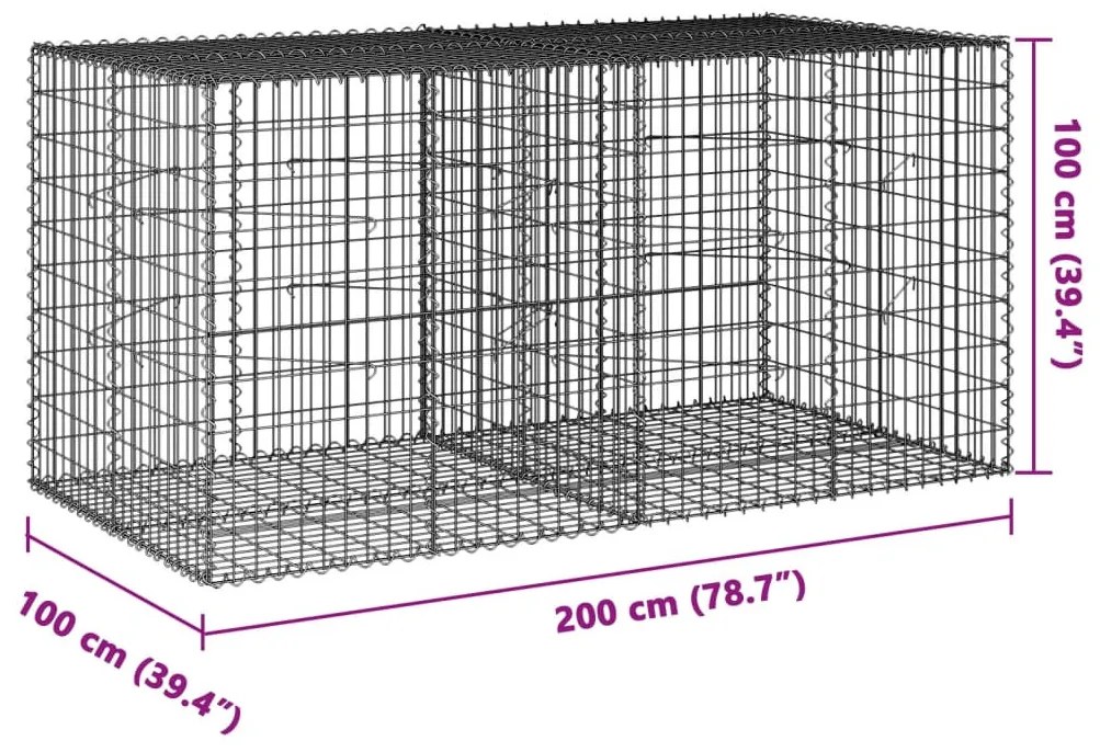 horganyzott vas gabion kosár fedéllel 200 x 100 x 100 cm